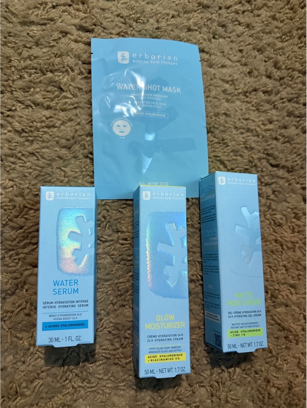 Erborian Lot of 4! Water serum ,glow moisturizer,mask,matte